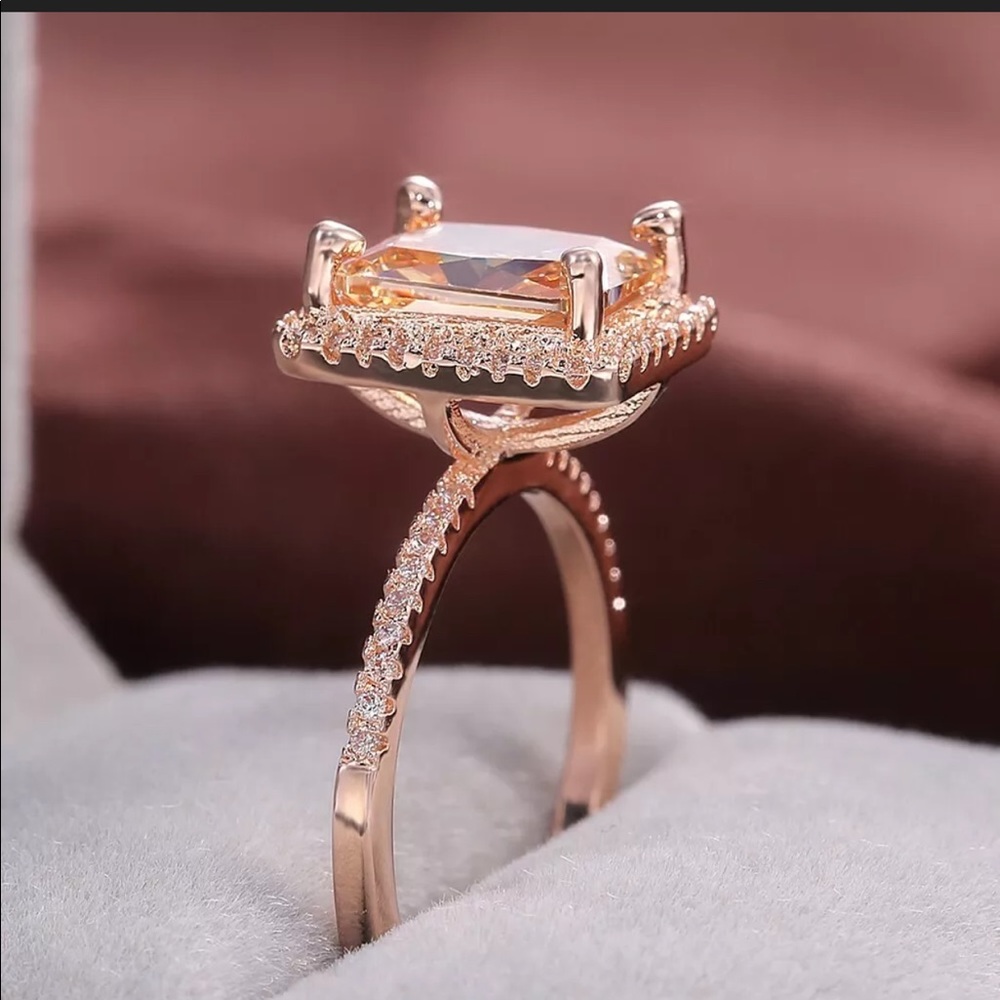 New Rose Gold Filled  Emerald Cut Crystal Ring - Picture 5 of 7